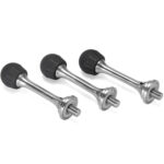 Leofoto lange spikes statiefvoet set van drie lange RVS spikes met zwarte rubberen doppen en 3/8-inch schroefdraad.