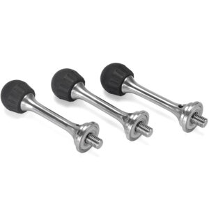 Leofoto lange spikes statiefvoet set van drie lange RVS spikes met zwarte rubberen doppen en 3/8-inch schroefdraad.