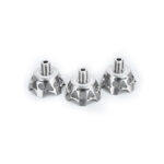 Leofoto TF-02 statiefvoet titanium klauwvoeten set van drie lichtgewicht voeten met 3/8-inch schroefdraad op witte achtergrond.