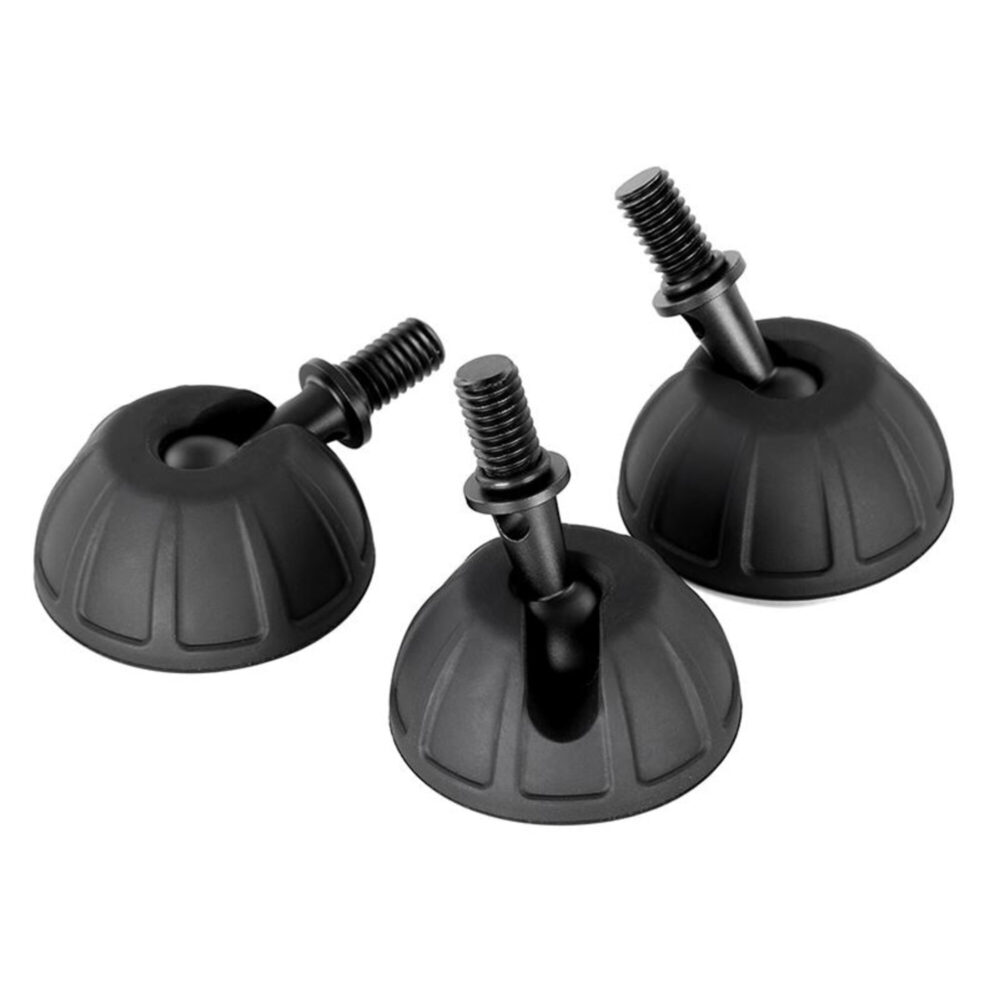 Leofoto SC-50 Statiefvoet drie rubberen 50mm statiefvoeten met 3/8-inch schroefdraad op witte achtergrond.