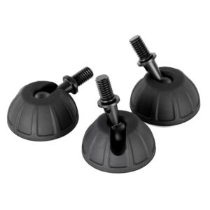 Leofoto SC-50 Statiefvoet drie rubberen 50mm statiefvoeten met 3/8-inch schroefdraad op witte achtergrond.