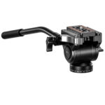 Leofoto BV-5L Videokop zijaanzicht van compacte videokop met lange bedieningsarm en Arca-Swiss snelkoppelplaat.