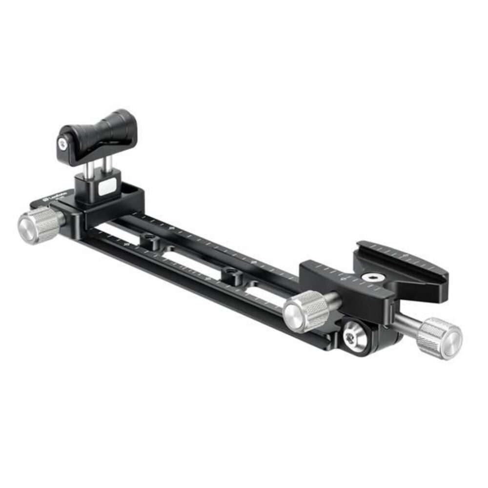 Leofoto VR-150L Lensvoet zijaanzicht van aluminium lenssteun met verstelbare Arca-Swiss klem