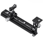 Leofoto VR-220 Lensvoet diagonaal zicht van lenssteun met instelbare camerasteun en zilverkleurige knoppen
