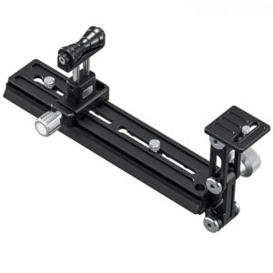 Leofoto VR-220 Lensvoet diagonaal zicht van lenssteun met instelbare camerasteun en zilverkleurige knoppen