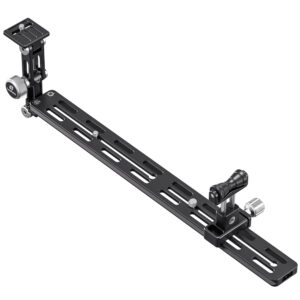 Leofoto VR-400 Lensvoet complete VR-400 KIT met lange Arca-Swiss-rail, camerasteun en objectiefsteun in perspectief.