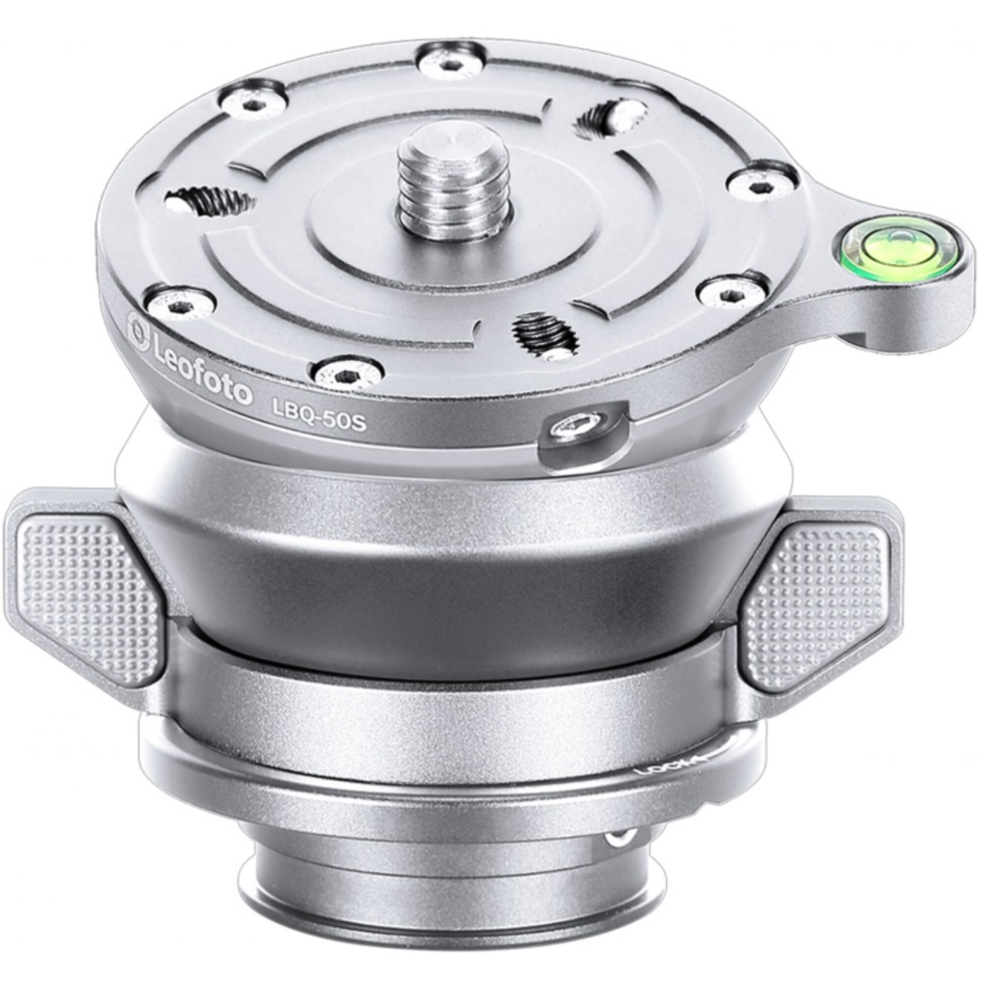 Leofoto LBQ-50S Nivelliereinrichtung zilver met 3/8” schroef, waterpas en verstelbare vleugelgrepen