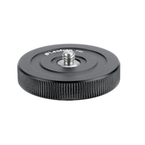 Leofoto P50 Steunschijf met geribbelde buitenrand en 1/4” schroefverbinding op zwart aluminium