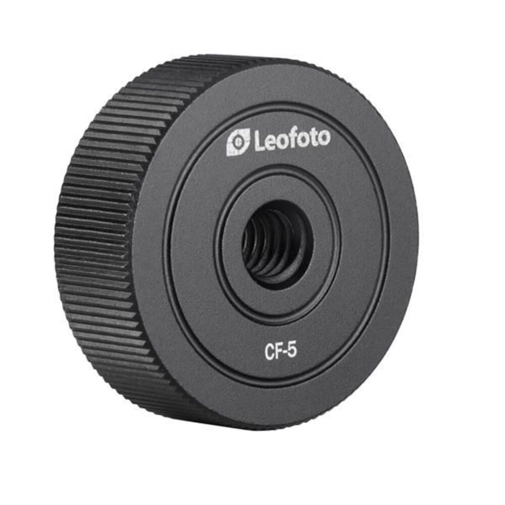 Leofoto-Thread-adapter-CF-5-1-4-female-female-3 Leofoto CF-5 Schroefdraadadapter recht vooraanzicht met geribbelde rand en 1/4" schroefdraad