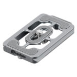 Leofoto NP-65T Snelkoppelingsplaat silver bovenaanzicht met griprubbers en 1/4-inch cameraschroef