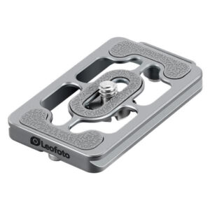Leofoto NP-65T Snelkoppelingsplaat silver bovenaanzicht met griprubbers en 1/4-inch cameraschroef