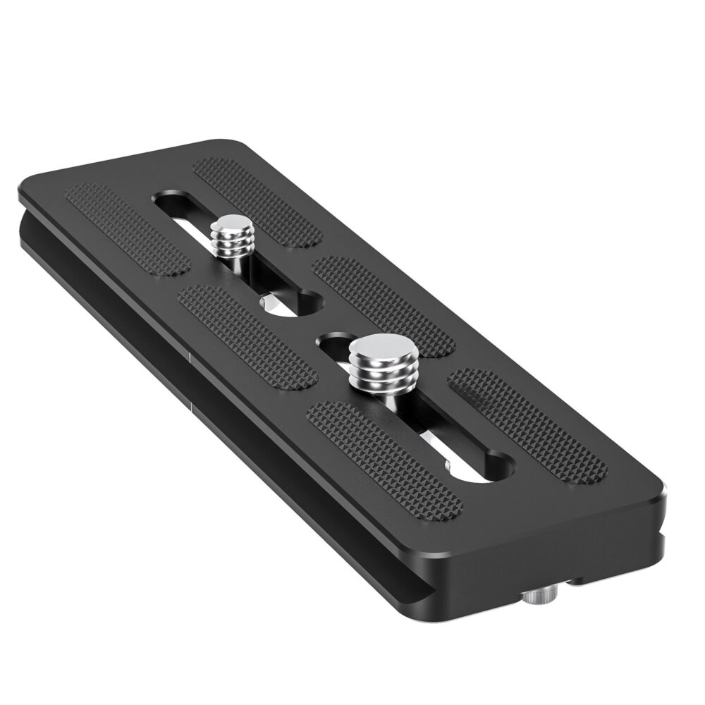 Leofoto PLA-130 Snelkoppelingsplaat bovenaanzicht met antislip-inlays en bevestigingssleuven