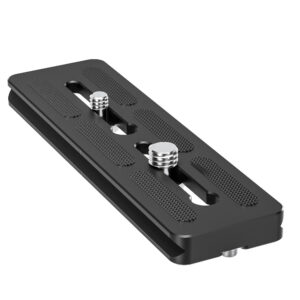 Leofoto PLA-130 Snelkoppelingsplaat bovenaanzicht met antislip-inlays en bevestigingssleuven