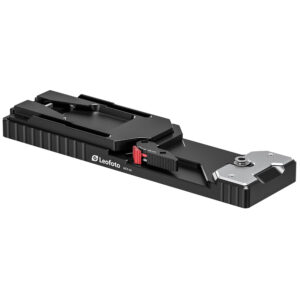 Leofoto VCT-14 Adapterplaat schuin vooraanzicht met rode vergrendelingsknop