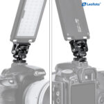 Leofoto FA-17 Gelenkarm bevestigd op DSLR-camera met LED-paneel en rig