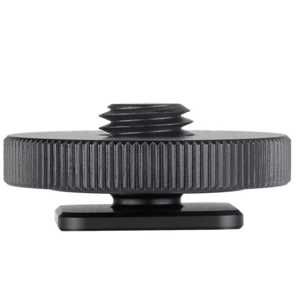 Leofoto FA-02 Hotshoe-Adapter zijaanzicht met 3/8 inch schroefdraad en schuifvoet voor cameraschoen.