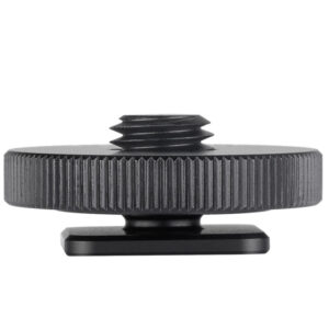 Leofoto FA-02 Hotshoe-Adapter zijaanzicht met 3/8 inch schroefdraad en schuifvoet voor cameraschoen.