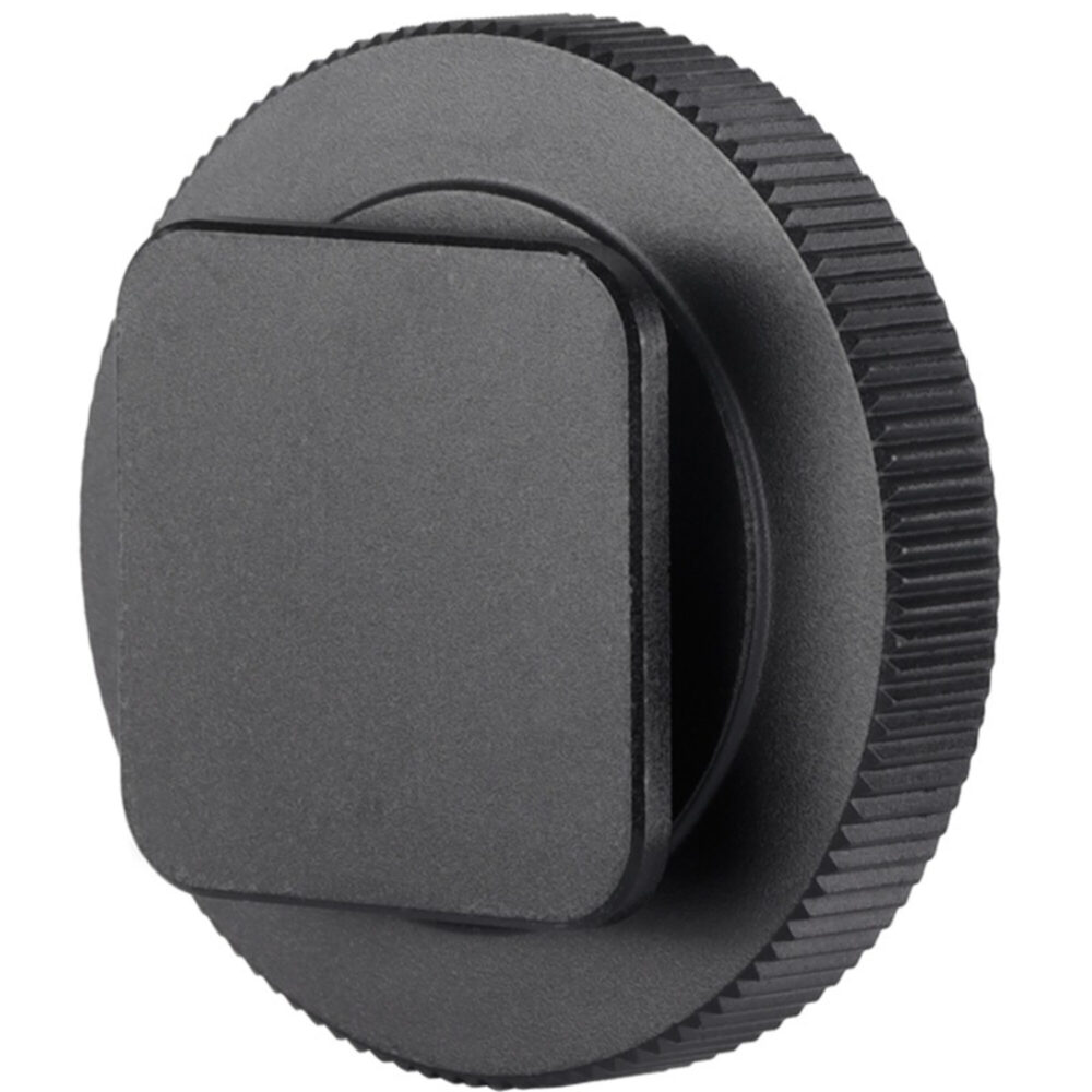 Leofoto FA-02 Hotshoe-Adapter achteraanzicht van vlakke voet die in de cameraschoen schuift.