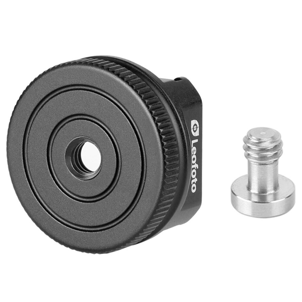 Leofoto FA-05 Hotshoe-Adapter bovenaanzicht met losgeschroefde aluminium onderdelen