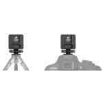 Leofoto FA-07 Hotshoe-Adapter op ministatief en DSLR-camera gemonteerd