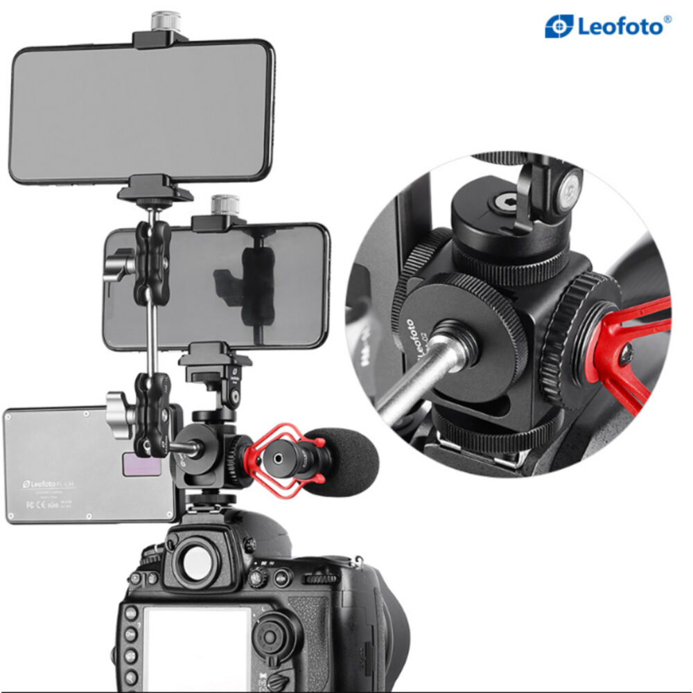 Leofoto FA-07 Hotshoe-Adapter gebruikt als accessoirehouder voor smartphone rigs