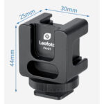 Leofoto FA-07 Hotshoe-Adapter met afmetingen in millimeters weergegeven
