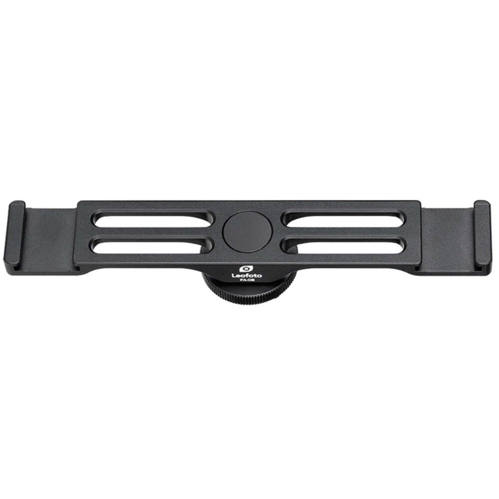 Leofoto FA-08 Hotshoe-Adapter bovenaanzicht met dubbele cold shoe op aluminium houder