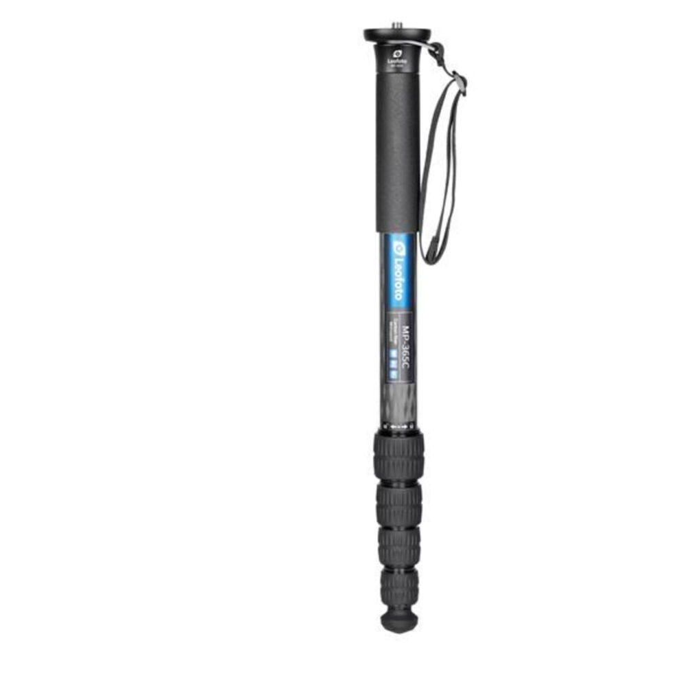 Leofoto MP-365C Monopod volledig aanzicht met carbon secties en polsriem