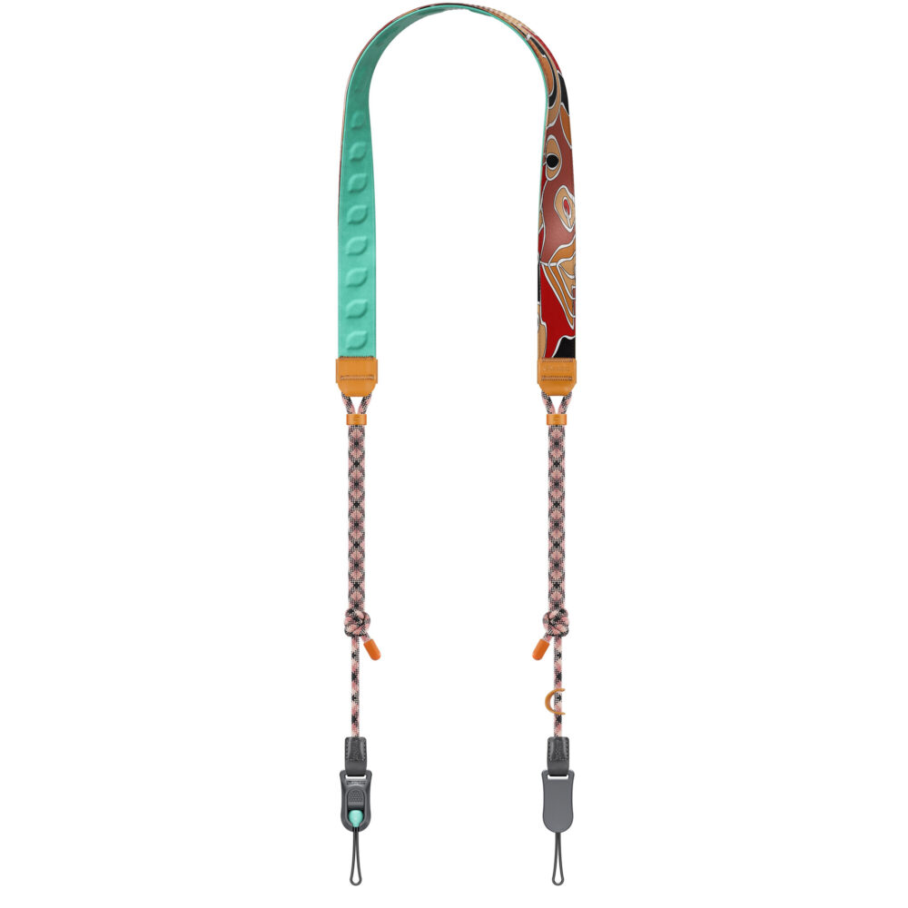 Leofoto L-CS-204 Draagriemen volledige draagriem met mintgroene nekpad en quick-attach koppelingen