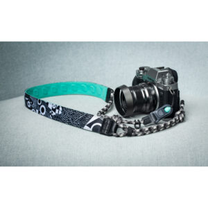 Leofoto L-CS-206 Trageriemen camerariem bevestigd aan camera, met mintgroene antislip binnenzijde