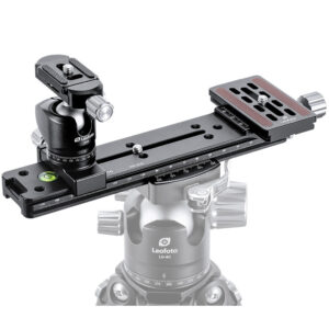 Leofoto FDM-01 Dualhalterung montage op statiefkop met NR-200 rail, kogelkop en snelwisselplaat
