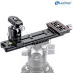 Leofoto FDM-01 Dualhalterung detail van NR-200 rail met geïntegreerde snelkoppeling en montageplaat