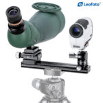 Leofoto FDM-02 Dubbele Houder met telescoop en afstandsmeter parallel gemonteerd op statief