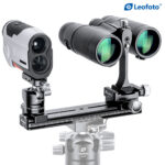 Leofoto FDM-02 Dubbele Houder met verrekijker en optiek parallel gemonteerd op statief