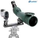 Leofoto FDM-02 Dubbele Houder met telescoop op statief en tweede optiek op kogelkop