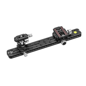 Leofoto FDM-03 Dubbele Houder gemonteerd op statiefkop met BPL-320 rail, kruisklem en LH-22 kogelkop