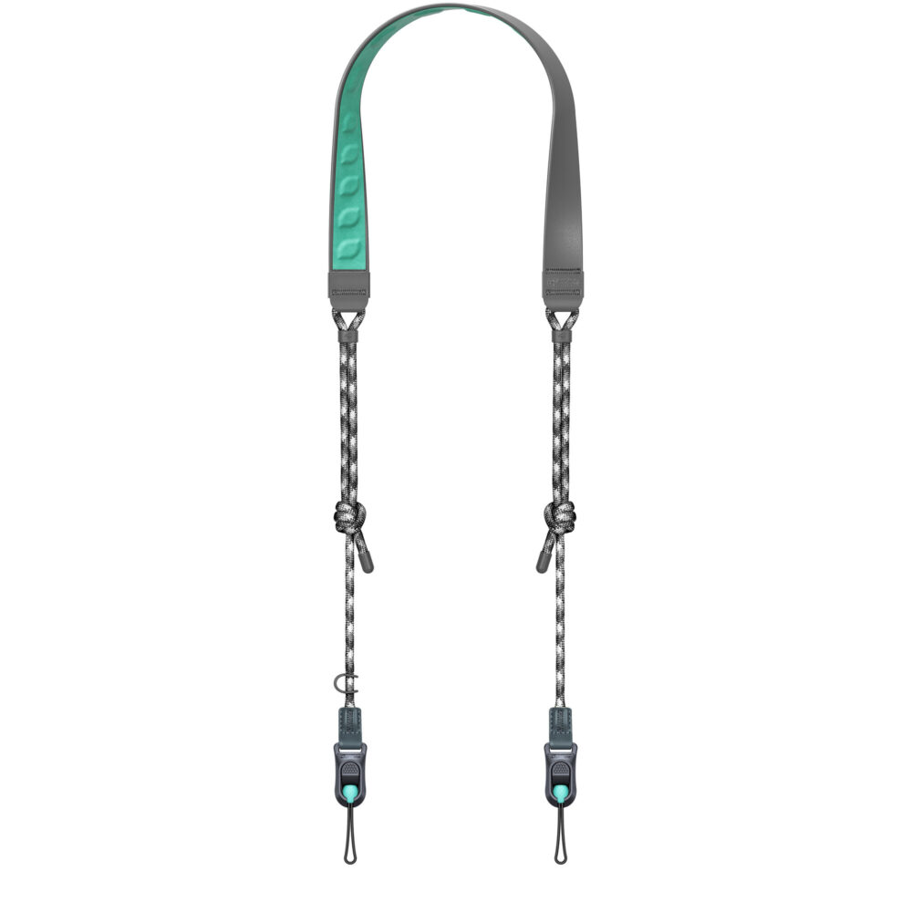 Leofoto L-CS-202 Trageriemen volledige draagriem met mintgroene nekpad en quick-attach koppelingen