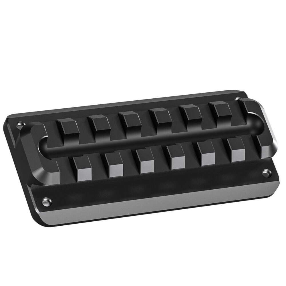Leofoto GSA-80 Adapterschiene schuin vooraanzicht van de Weaver/Picatinny adapterrail met Arca-Swiss basis