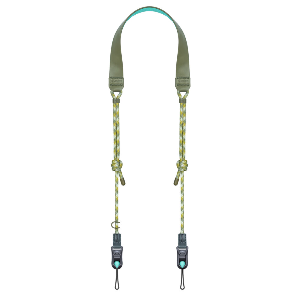 Leofoto L-CS-203 Draagriemen volledige draagriem met mintgroene nekpad en quick-attach koppelingen