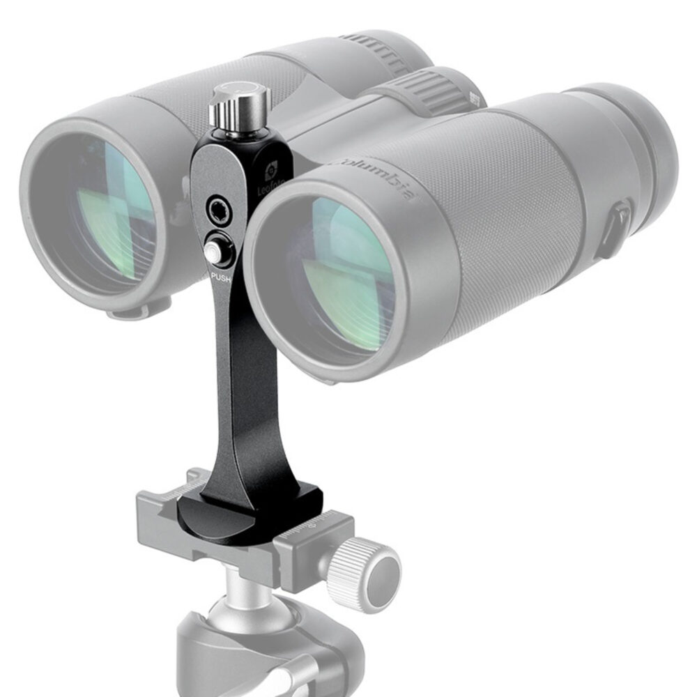 Leofoto BC-03 Fernglas-Stativadapter verrekijker gemonteerd op adapter met Arca-Swiss aansluiting