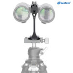 Leofoto BC-03 Fernglas-Stativadapter vooraanzicht verrekijker op adapter bovenop statiefkop