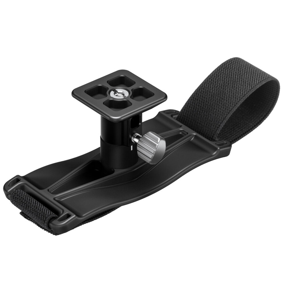 Leofoto BC-04 Stativadapter close-up van platform met Arca-Swiss klem en vergrendelknop.