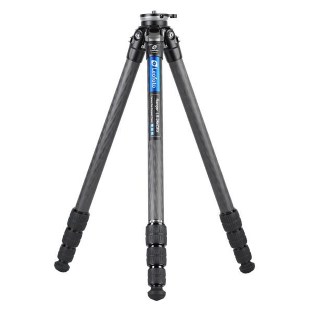Leofoto LS-284CEX Tripod carbon Ranger volledig uitgeklapt met nivelleerbasis.