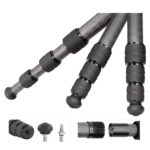 Leofoto LS-284CEX Tripod close-up carbon poten met draaivergrendeling en rubber/spike-voeten.