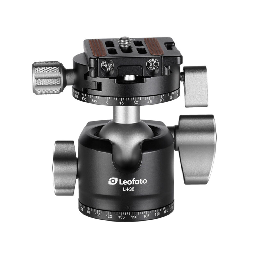 Leofoto LS-284C Tripod kogelkop LH-30R met dubbele panoramaringschaal en Arca-Swiss snelkoppeling.