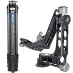 Leofoto LS-324CEX Tripod close-up carbon poot met Ranger Leveling-logo en draaivergrendelingen.