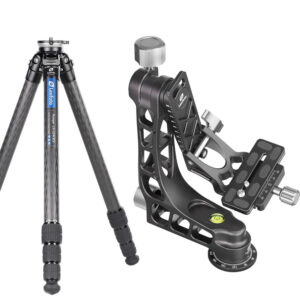 Leofoto LS-324CEX Tripod zijaanzicht PG-1 gimbal met Arca-Swiss snelkoppelingsplaat.