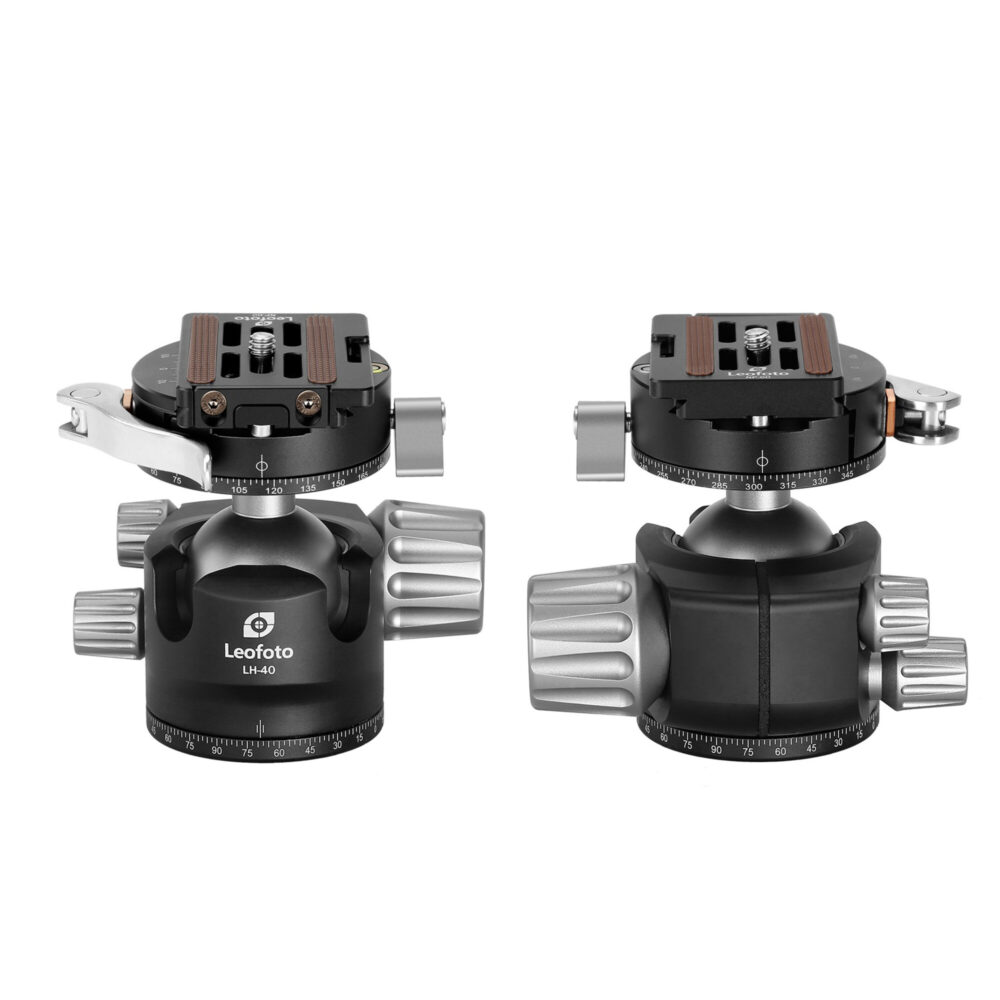 Leofoto LS-324C Tripod kogelkop LH-40PCL met panoramabasis en klemmhevel snelkoppeling.