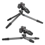 Leofoto LS-324C Tripod laag opgesteld voor macro-opnamen met wijd uitgeklapte poten.