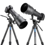 Leofoto LS-364C Tripod demonstratie met grote telelens en videokop op het statief.